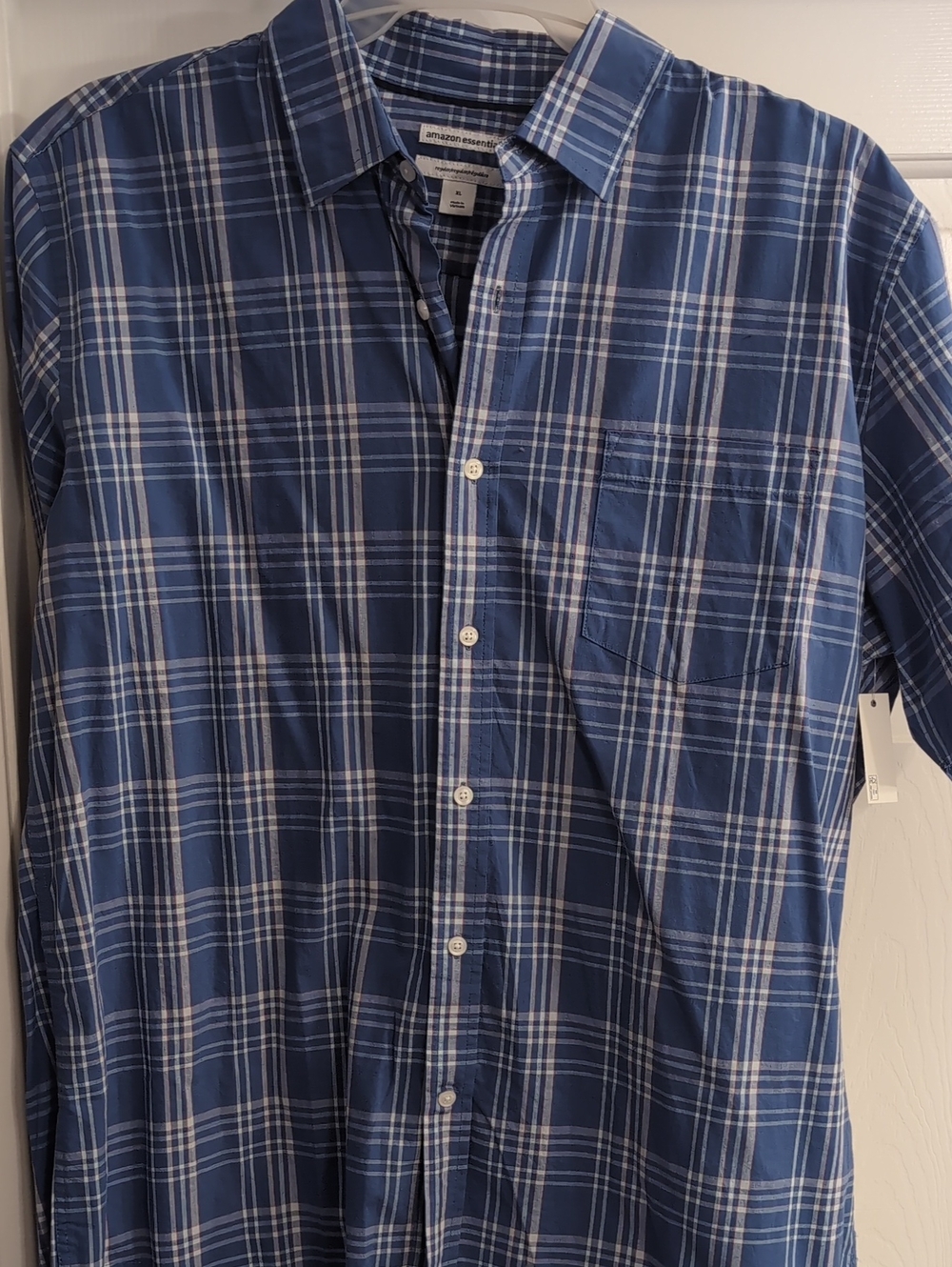 Amazon Essentials Blue and White Plaid Casual Button-Down Shirt
